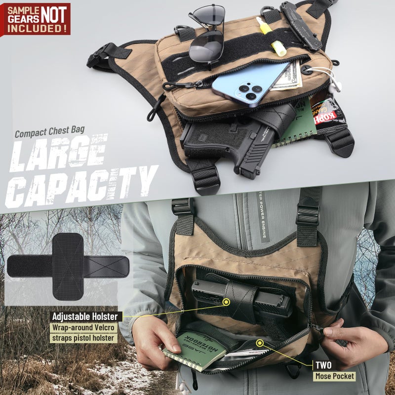 RXW Outdoor Sport Chest Rig for Men Women, Running Vest Bag with Pack Holster, Chest Pack Built in Phone Holder for Cycling, Camping,Travel, Hiking, Workouts, EDCï¼ˆBrownï¼‰ - Image 4