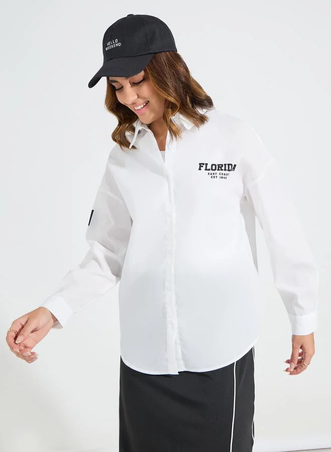 Styli Oversized Back Print Longline Shirt with Dropped Shoulder