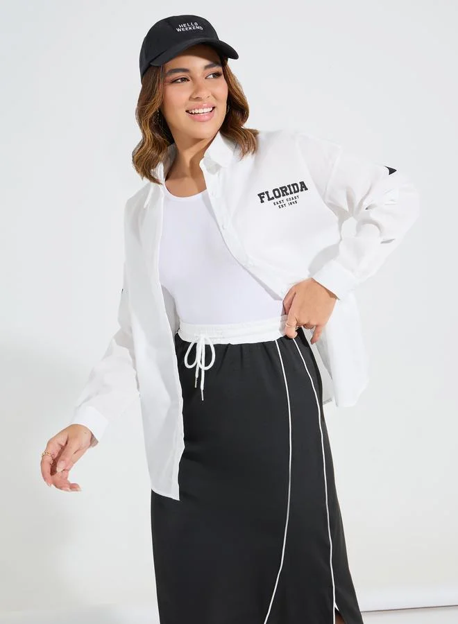 Styli Oversized Back Print Longline Shirt with Dropped Shoulder