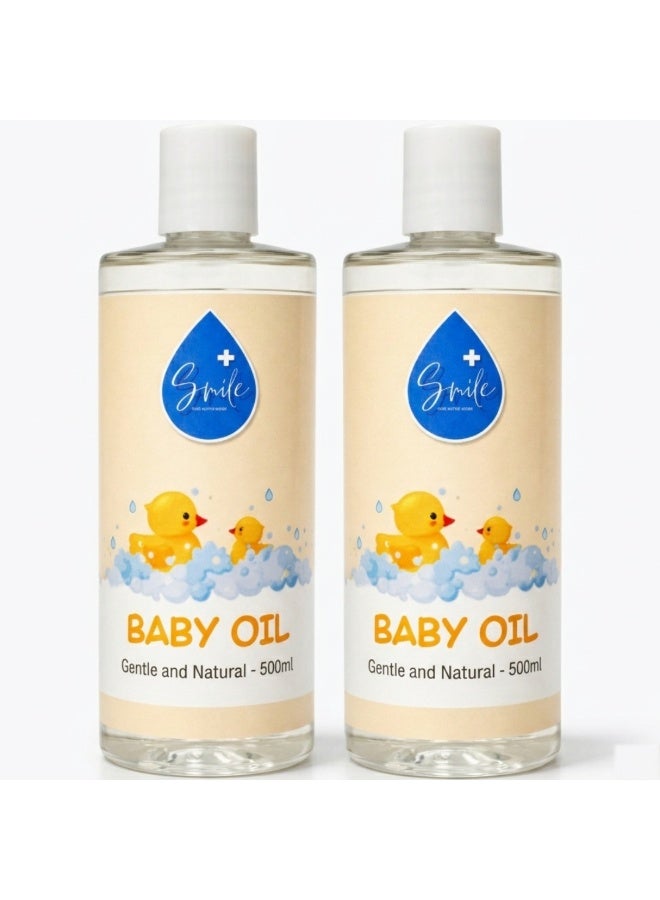 smileplus SMILE+ Baby Massage & Moisturizing Oil 500ml, Newborn Safe Baby Body & Hair Oil, Lightweight Non-Greasy Formula for Soft, Healthy Skin - Pack of 2 - Image 1