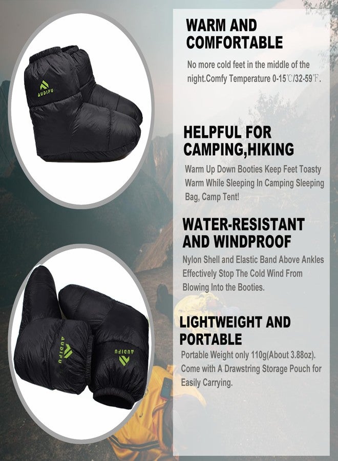 AUDIFU Down Booties Warm Socks Ultralight Sleeping Sock for Camping, Backpacking - Camp Sleeping Bag Tent Down Foot Warmer for Men & Women (Black, Large) - Image 2