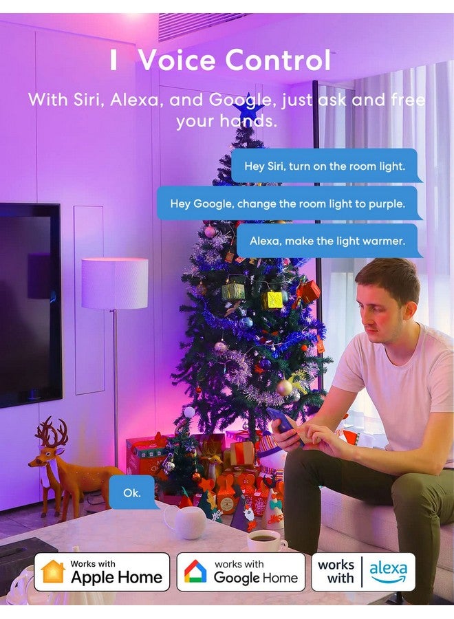 meross meross Smart Light Bulb, Smart WiFi LED Bulbs Compatible with Apple HomeKit, Siri, Alexa, Google Assistant and SmartThings, Dimmable E26 Multicolor 2700K-6500K RGB, 810 Lumens 60W Equivalent  - Image 2