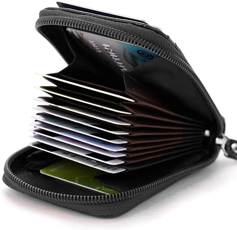 BAKUN Premium Leather Slim Zipper Business/Credit Card Wallet Case Holder with Clear Photo Slot, Security Travel Wallet(Black) - Image 3