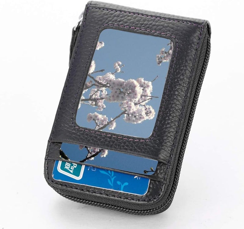 BAKUN Premium Leather Slim Zipper Business/Credit Card Wallet Case Holder with Clear Photo Slot, Security Travel Wallet(Black) - Image 2