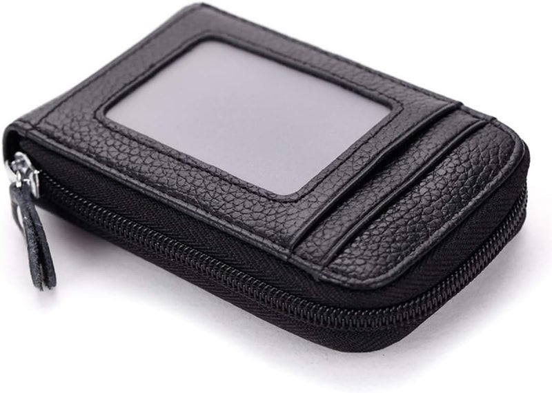 BAKUN Premium Leather Slim Zipper Business/Credit Card Wallet Case Holder with Clear Photo Slot, Security Travel Wallet(Black) - Image 1