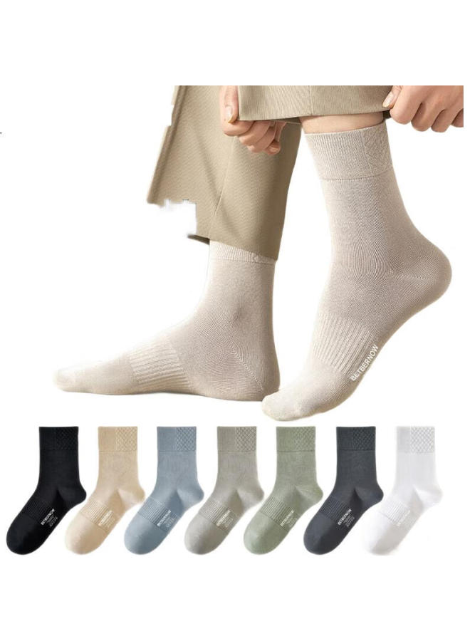 Modal 5 Pairs Of Men'S 100% Cotton Mid-Calf Socks 7A Antibacterial And Odor-Resistant Long Socks Autumn And Winter Solid Color Men'S Cotton Sports Socks - Image 2