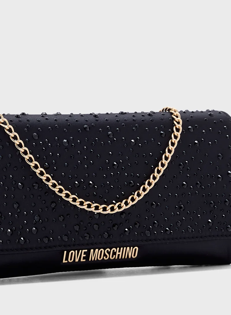 Love Moschino Logo Detailed Flap Over Clutche