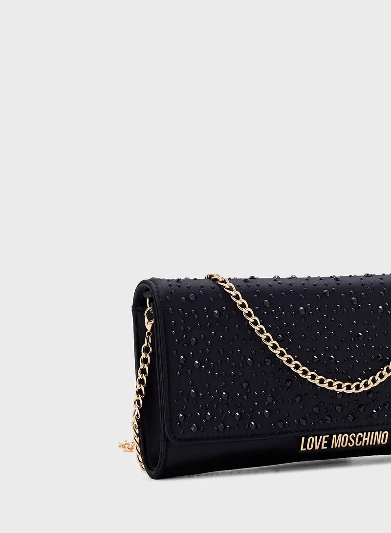 Love Moschino Logo Detailed Flap Over Clutche
