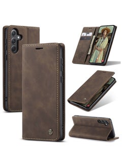 CaseMe CaseMe Samsung Galaxy A35 Wallet Case Book Folding Flip Folio Case with Magnetic Kickstand Card Slots Protective Cover - Coffee  - Image 1