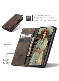 CaseMe CaseMe Samsung Galaxy A35 Wallet Case Book Folding Flip Folio Case with Magnetic Kickstand Card Slots Protective Cover - Coffee  - Image 4
