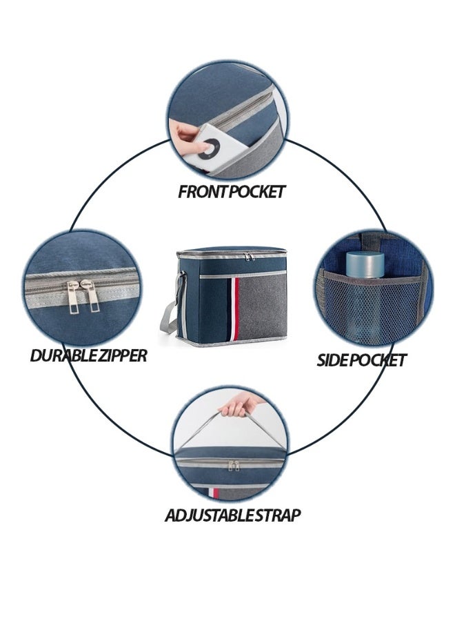 Toshionics حقيبة غداء معزولة كبيرة سعة 20 لتر للمكتب والمدرسة والعمل والسفر والنزهات والتخييم - حقيبة توت مزدوجة السحاب للرجال والنساء والأطفال - قماش أكسفورد مقاوم للماء مع حزام ومقبض - تخزين حراري للطعام - الحجم 37x18x30 سم - Image 5