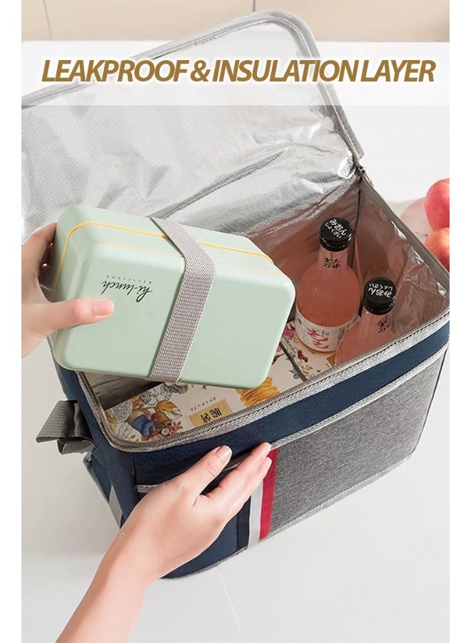 Toshionics حقيبة غداء معزولة كبيرة سعة 20 لتر للمكتب والمدرسة والعمل والسفر والنزهات والتخييم - حقيبة توت مزدوجة السحاب للرجال والنساء والأطفال - قماش أكسفورد مقاوم للماء مع حزام ومقبض - تخزين حراري للطعام - الحجم 37x18x30 سم - Image 3