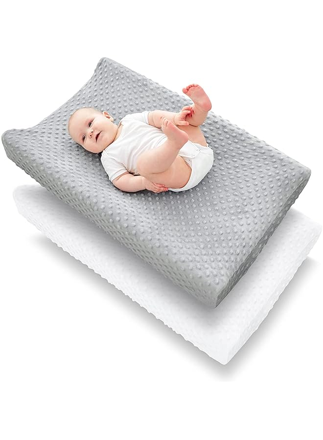 TRASSLE Changing Pad Cover Ultra Soft Minky Dots Plush Changing Table Covers Breathable Changing Table Sheets Wipeable Changing Pad Covers Suit For Baby Boy And Baby Girl (White And Grey) - Image 1