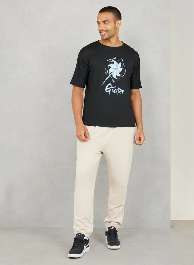 Styli Front Graphic Print Oversized Streetwear T-Shirt