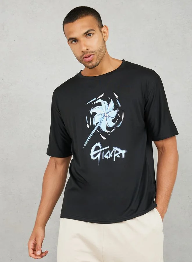 Styli Front Graphic Print Oversized Streetwear T-Shirt