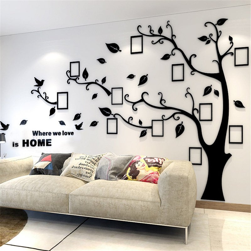 guangmu 3D Tree Wall Stickers - DIY Photo Frame Tree Wall Decal Family Photo Frame Sticker Murals Wall Decor Living Room Bedroom TV Background Home Decorations (S:54 * 39in Black Left) - Image 3