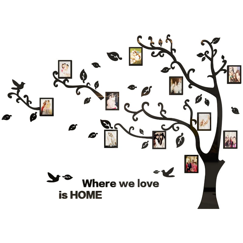 guangmu 3D Tree Wall Stickers - DIY Photo Frame Tree Wall Decal Family Photo Frame Sticker Murals Wall Decor Living Room Bedroom TV Background Home Decorations (S:54 * 39in Black Left) - Image 1
