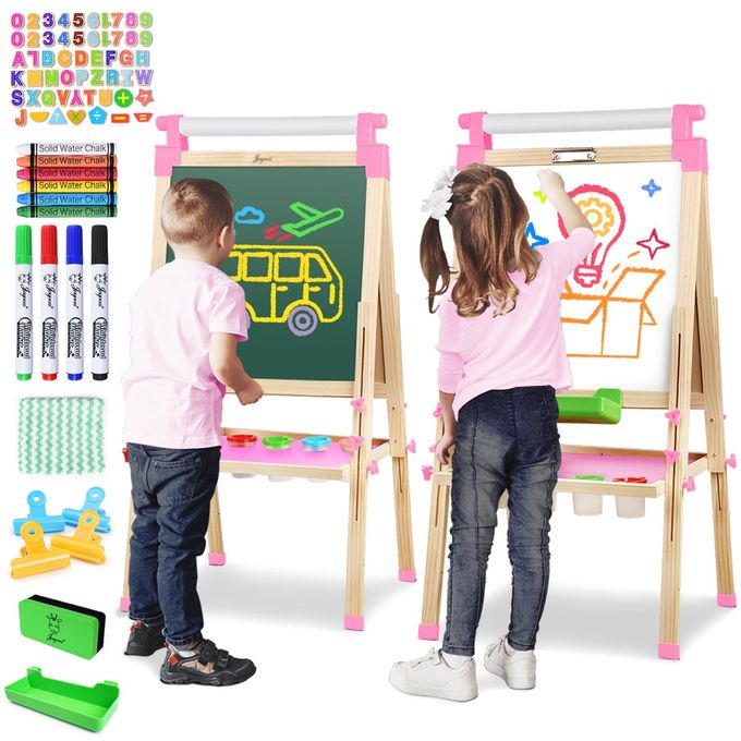 Joyooss Easel for Kids Art Easel Kids Easels for Toddlers,Wooden Kid Easel with Paper Roll Chalkboard for Kids Adjustable Double Sided Kids Dry Erase Board, Outdoor Easel for Kids Art Easel Toddler - Image 1