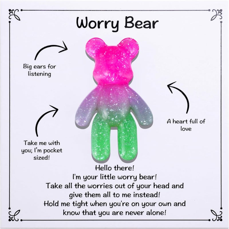 Aesnefe Pocket Bear Hug, Anxiety Gifts for Men Women, Mental Health Positivity Gift for Anxious Friend, Autism Fidget Gift, Stress Relief Gifts for Her, Back to School Reminder of Comfort, Pink Green - Image 1