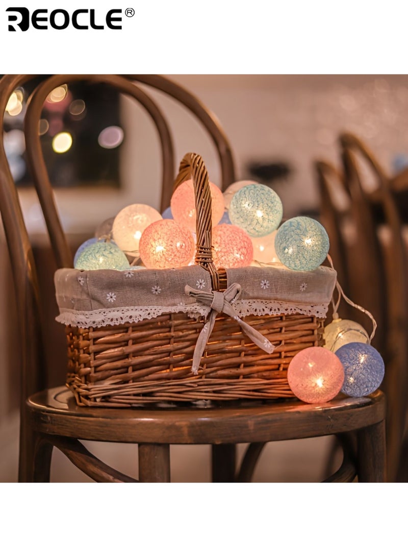 REOCLE 3M 20 LED Lights Thread Ball String Lights USB Charging Macaron Colors Lights Festival Wedding Atmosphere Decoration Suitable for Party Arrangement Bedroom Ambiance Wedding Celebrations Spring Festival - Image 4