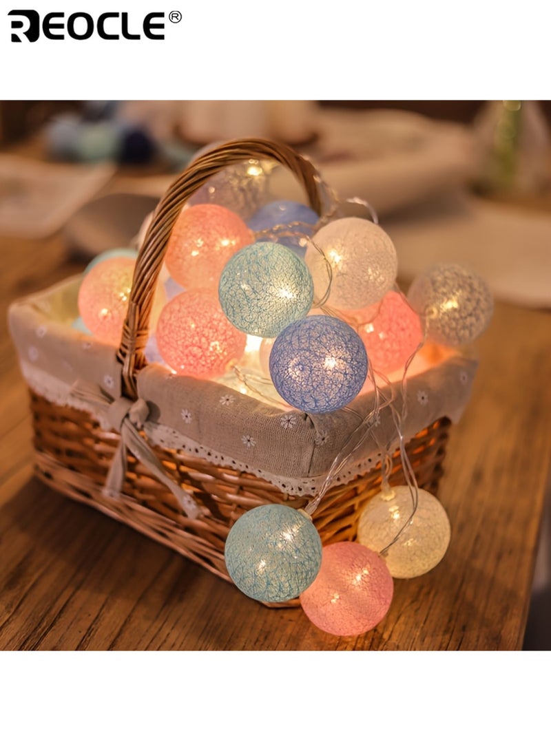 REOCLE 3M 20 LED Lights Thread Ball String Lights USB Charging Macaron Colors Lights Festival Wedding Atmosphere Decoration Suitable for Party Arrangement Bedroom Ambiance Wedding Celebrations Spring Festival - Image 3