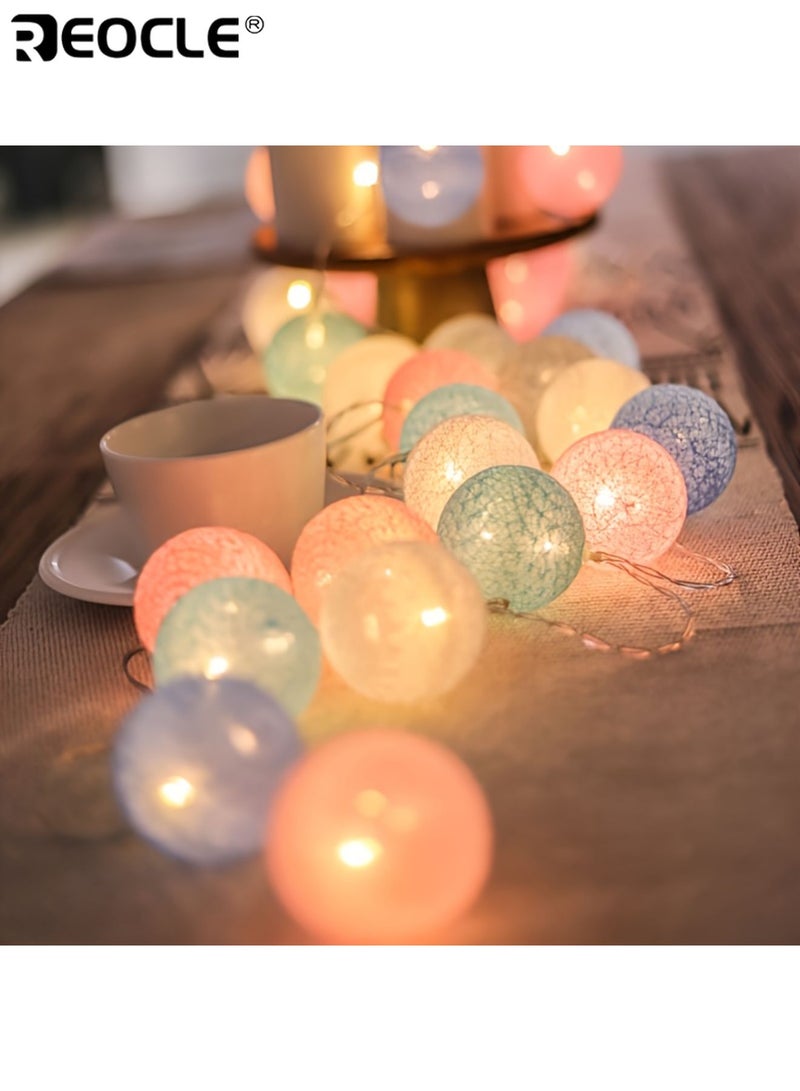 REOCLE 3M 20 LED Lights Thread Ball String Lights USB Charging Macaron Colors Lights Festival Wedding Atmosphere Decoration Suitable for Party Arrangement Bedroom Ambiance Wedding Celebrations Spring Festival - Image 2