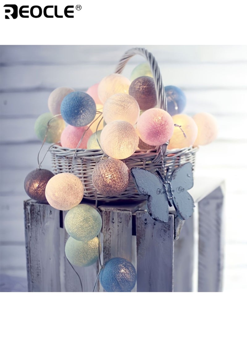 REOCLE 3M 20 LED Lights Thread Ball String Lights USB Charging Macaron Colors Lights Festival Wedding Atmosphere Decoration Suitable for Party Arrangement Bedroom Ambiance Wedding Celebrations Spring Festival - Image 5