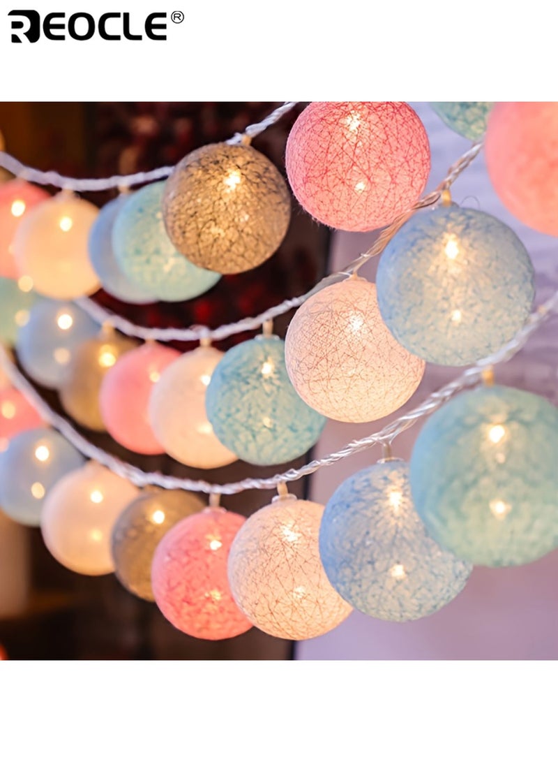 REOCLE 3M 20 LED Lights Thread Ball String Lights USB Charging Macaron Colors Lights Festival Wedding Atmosphere Decoration Suitable for Party Arrangement Bedroom Ambiance Wedding Celebrations Spring Festival - Image 1