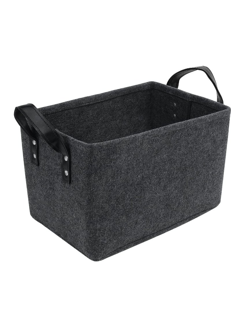 Felt Storage Basket, Foldable Felt Basket Storage Bins, Open Storage Bins Boxes with Handle, Suitable for Clothes, Baby Products, Books,Toys (Black)