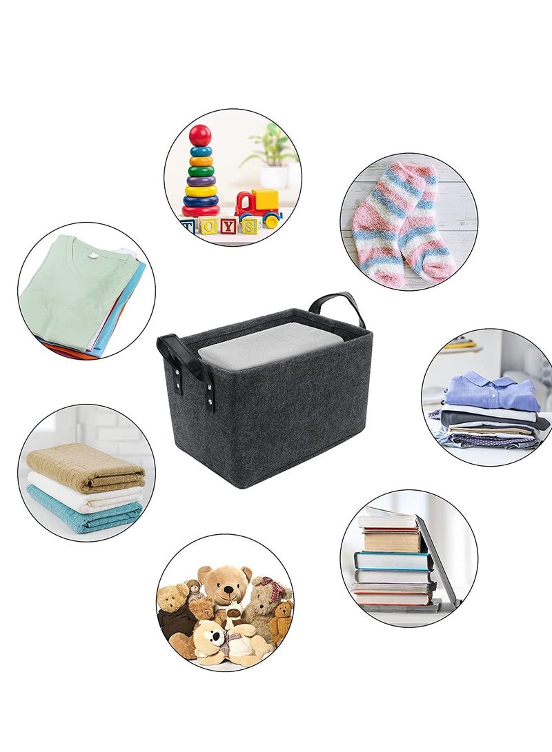 Felt Storage Basket, Foldable Felt Basket Storage Bins, Open Storage Bins Boxes with Handle, Suitable for Clothes, Baby Products, Books,Toys (Black)