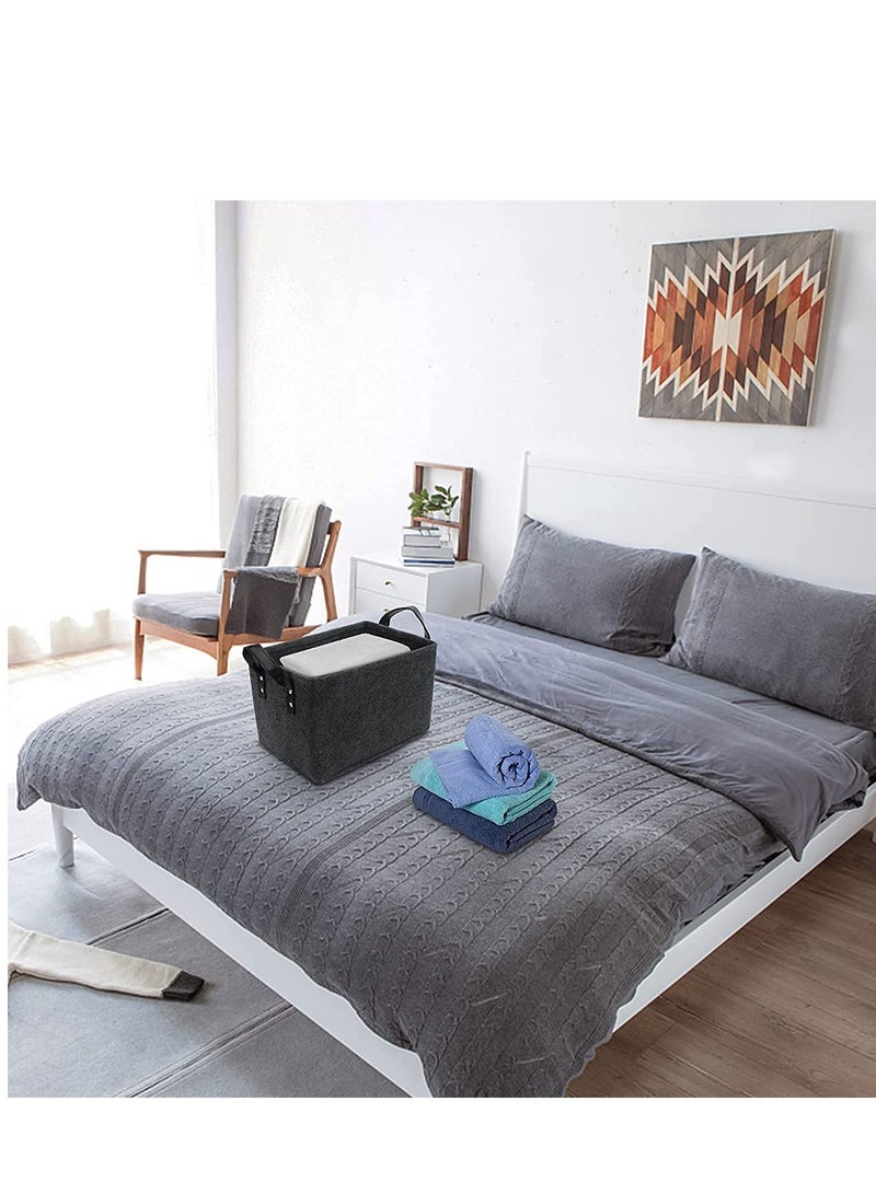 Felt Storage Basket, Foldable Felt Basket Storage Bins, Open Storage Bins Boxes with Handle, Suitable for Clothes, Baby Products, Books,Toys (Black)