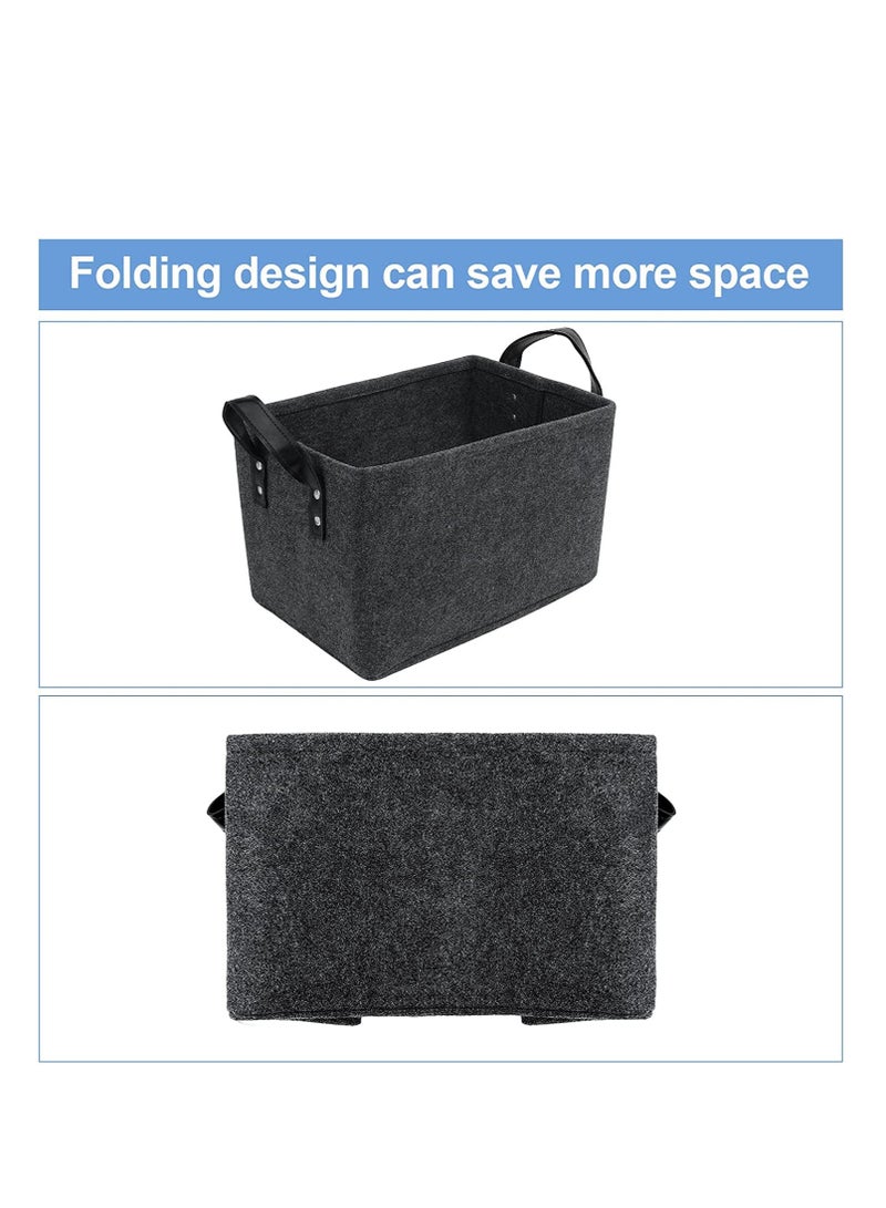 Felt Storage Basket, Foldable Felt Basket Storage Bins, Open Storage Bins Boxes with Handle, Suitable for Clothes, Baby Products, Books,Toys (Black)