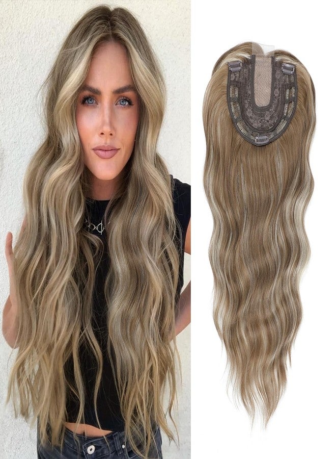 UDU 20inch Wavy Hair Toppers for Women with Thinning Hair Ombre Highlight Synthetic Wig Clip In Topper Wiglets with Fringe Bang Add Volume - Image 1