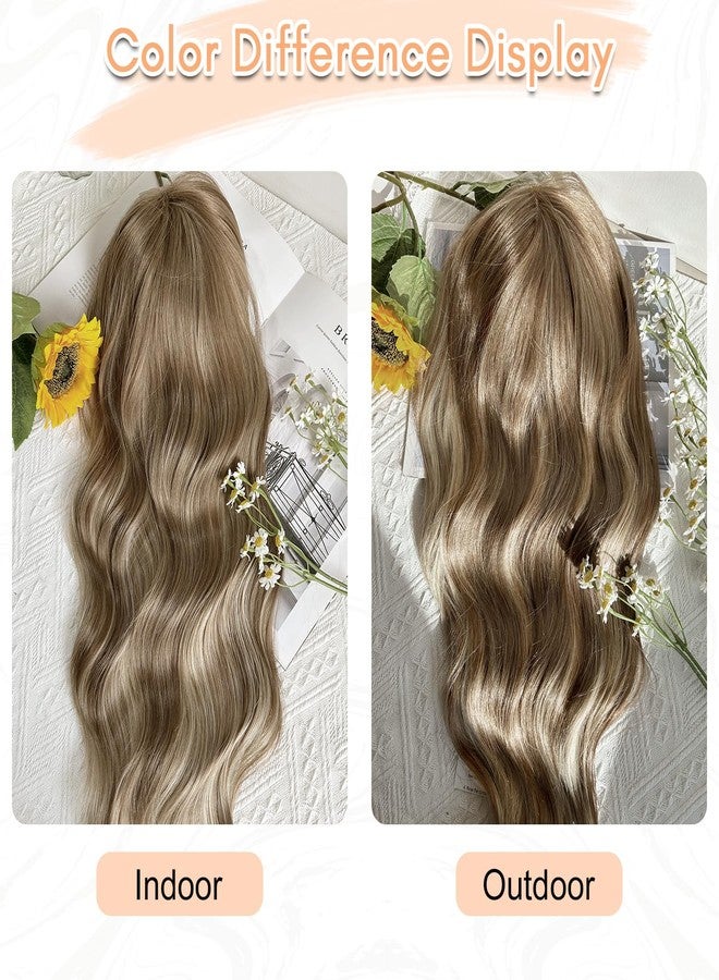 UDU 20inch Wavy Hair Toppers for Women with Thinning Hair Ombre Highlight Synthetic Wig Clip In Topper Wiglets with Fringe Bang Add Volume - Image 5