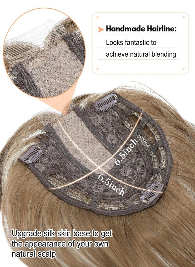 UDU 20inch Wavy Hair Toppers for Women with Thinning Hair Ombre Highlight Synthetic Wig Clip In Topper Wiglets with Fringe Bang Add Volume - Image 3