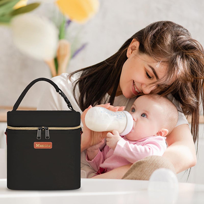 مانكرو Breastmilk Cooler Bag Travel, Fits 4 Baby Bottles Up to 9 Ounce, Baby Bottle Bag with Ice Pack, Insulation Breast Milk Cooler Travel, Black - Image 5
