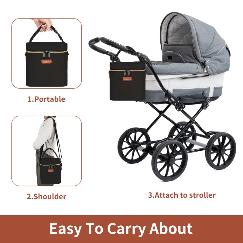 مانكرو Breastmilk Cooler Bag Travel, Fits 4 Baby Bottles Up to 9 Ounce, Baby Bottle Bag with Ice Pack, Insulation Breast Milk Cooler Travel, Black - Image 4
