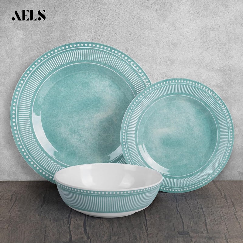 AELS طقم أطباق عشاء ميلامين AELS مكون من 18 قطعة للاستخدام الداخلي والخارجي أطباق ميلامين وأوعية لطقم مكون من 6 قطع آمنة في غسالة الصحون خفيفة الوزن غير قابلة للكسر خالية من BPA باللون الأخضر - Image 3