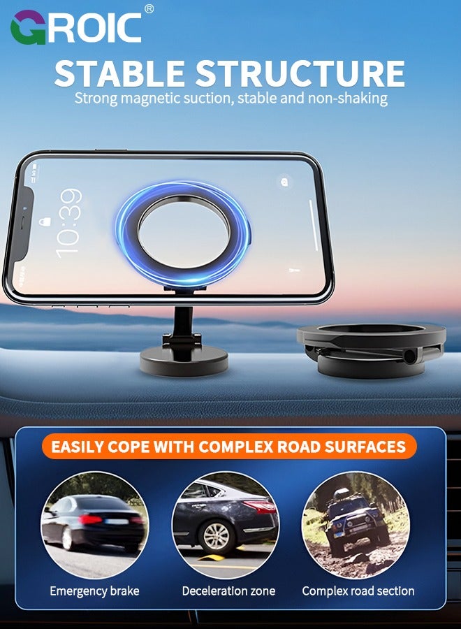 GROIC Car Fits MagSafe Car Mount, Foldable Metal Magnetic Car Phone Mount, Stick On Cell Phone Holder for Car Dash Dashboard MagSafe Accessories for iPhone 15 14 13 12 Pro Max Plus Mini MagSafe Case  - Image 4