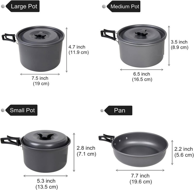 DPCR Camping Cooking Mess Kit with Gas Stove, Lightweight Hiking Cookware Set with Gas, Nonstick Aluminum Cooking Kit, Pot Pan Kettle Mess Kit with mini Gas Stove (4-5 Person) - Image 2