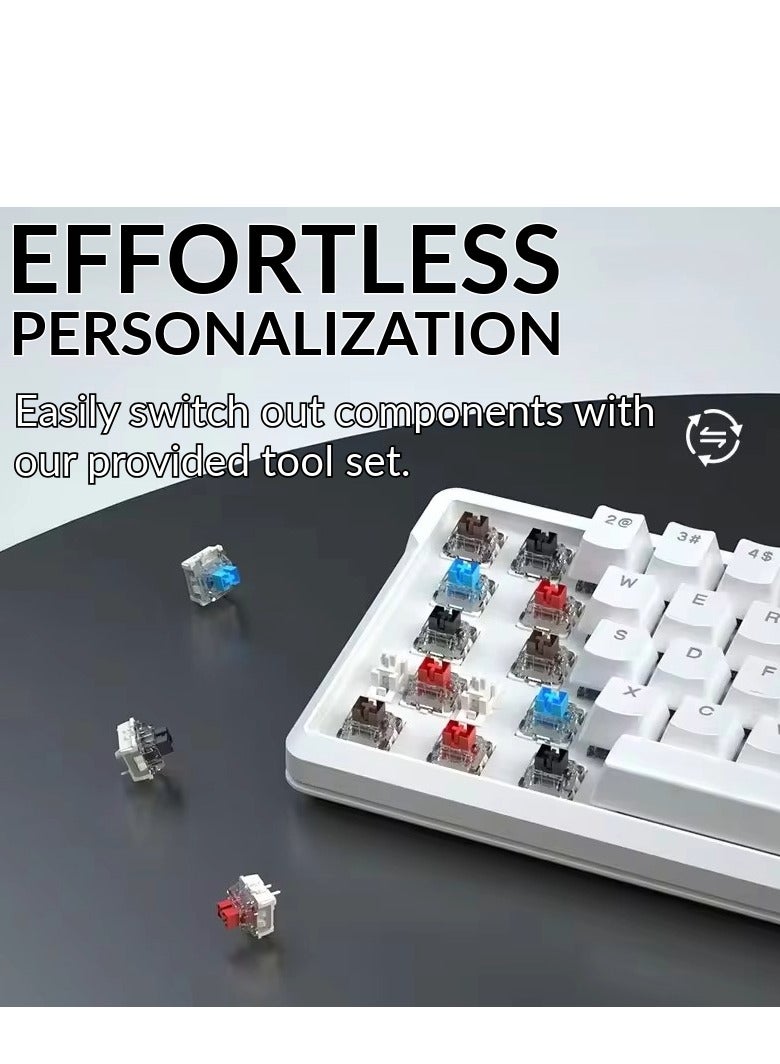 Mechanical Gaming Keyboard, 68 Key, Red/Blue Switch, RGB Lights, Arabic, Wired USB Type C, waterproof, Anti-Dust, Ingrid White, Red Switch