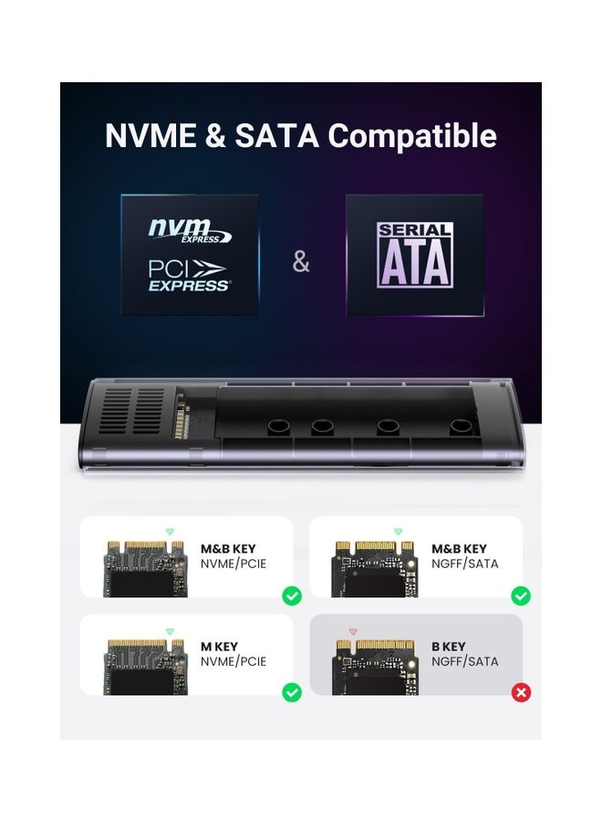يو جرين محول وقارئ لمحرك أقراص SSD بواجهة M.2 NVMe وساتا، بسرعة 10 جيجابت في الثانية وبمنفذ USB C 3.2 الجيل الثاني - Image 2