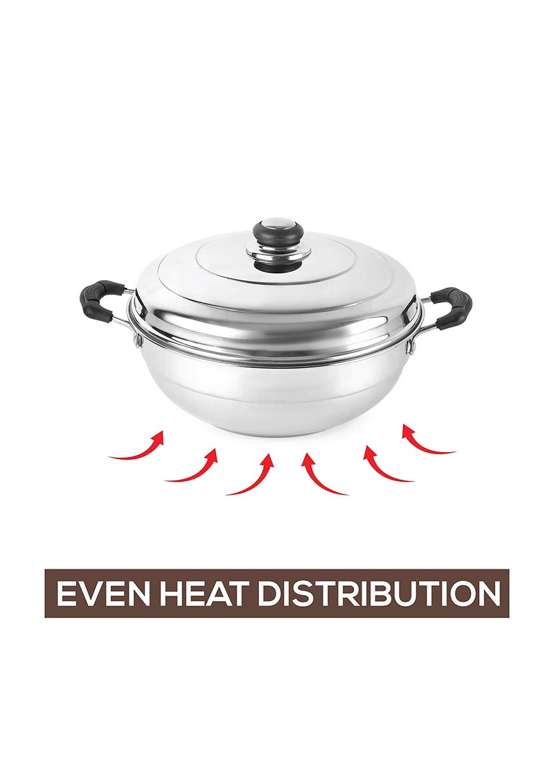 WayMore® Triply Multi Kadai Steamer with Induction & GasTop Compatible 5 Plate 2 Idli | 2 Dhokla | 1 Patra | Momo's | 1 Mini Idli, 28.5 cm Dia)