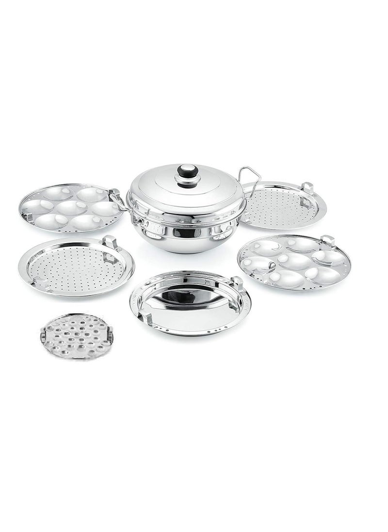 WayMore® Triply Multi Kadai Steamer with Induction & GasTop Compatible 5 Plate 2 Idli | 2 Dhokla | 1 Patra | Momo's | 1 Mini Idli, 28.5 cm Dia)