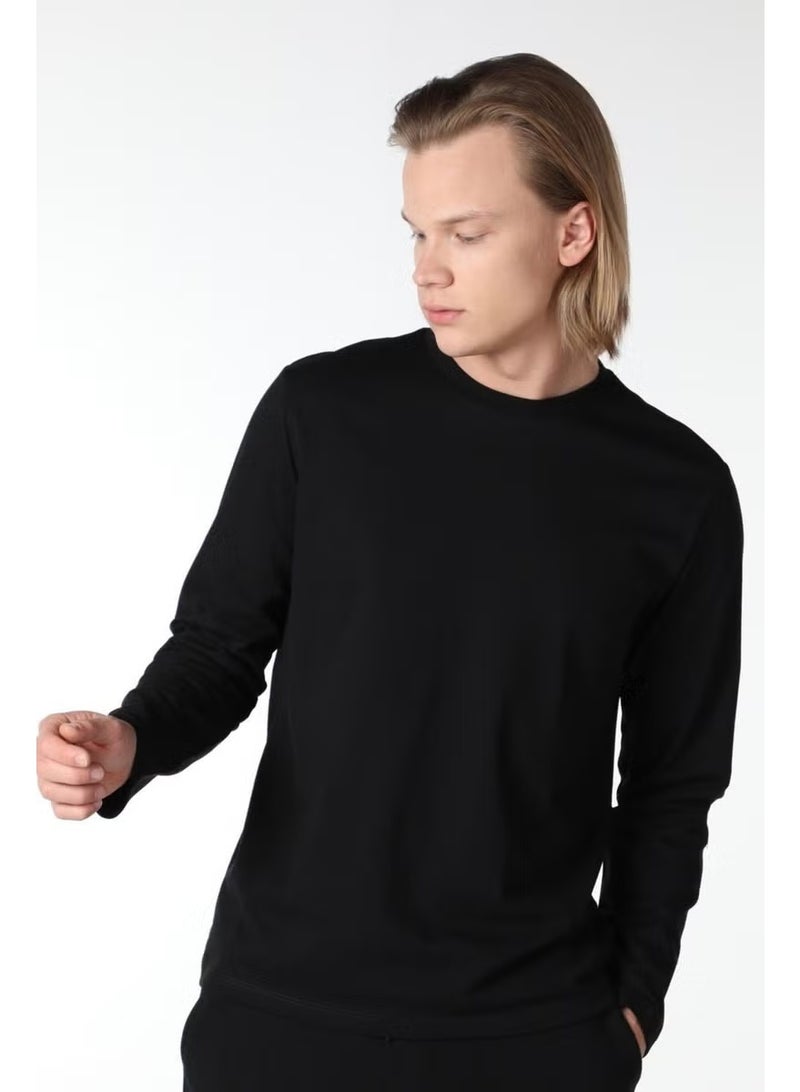 Defy's Men's Long Sleeve Crew Neck T-Shirt Black - Image 1