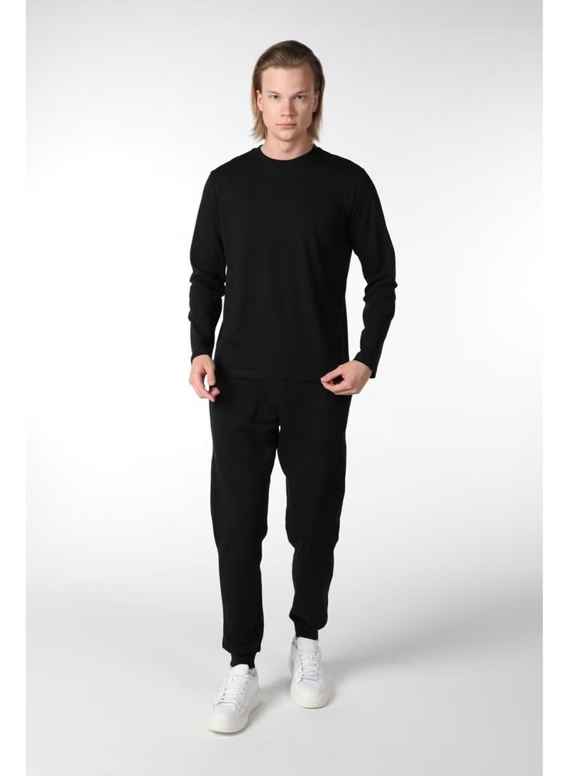 Defy's Men's Long Sleeve Crew Neck T-Shirt Black - Image 2