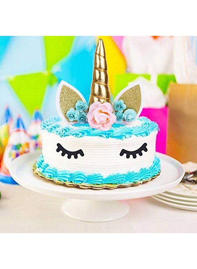 HASTHIP Handmade Gold Reusable Unicorn Horn Ears Eyelash Set Birthday Cake Topper for Decoration (5.8 Inch) - Image 2