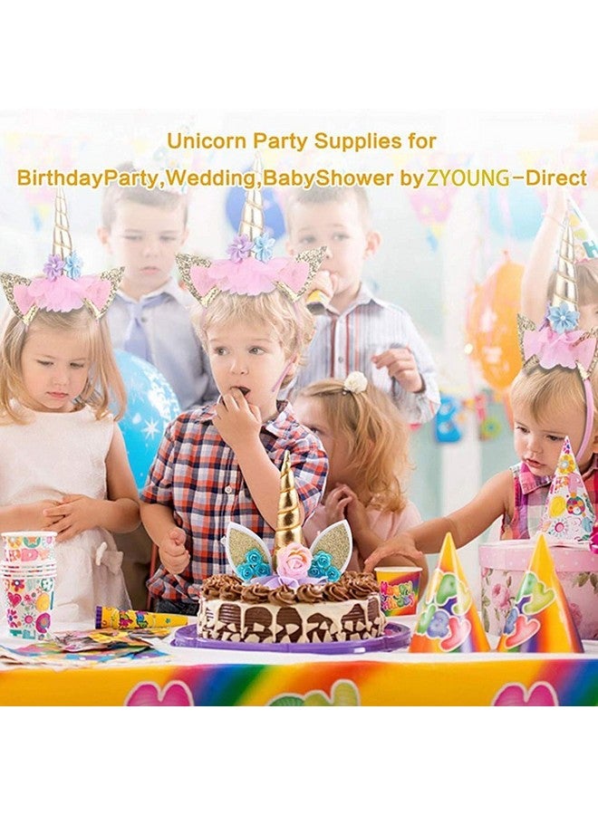 HASTHIP Handmade Gold Reusable Unicorn Horn Ears Eyelash Set Birthday Cake Topper for Decoration (5.8 Inch) - Image 3