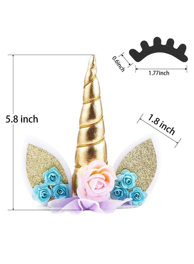 HASTHIP Handmade Gold Reusable Unicorn Horn Ears Eyelash Set Birthday Cake Topper for Decoration (5.8 Inch) - Image 5