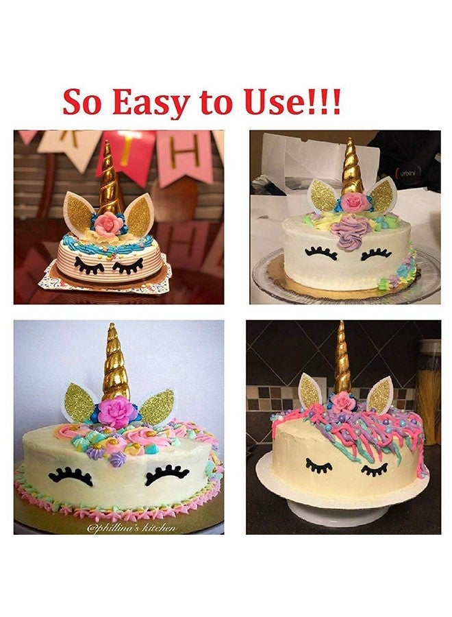 HASTHIP Handmade Gold Reusable Unicorn Horn Ears Eyelash Set Birthday Cake Topper for Decoration (5.8 Inch) - Image 4